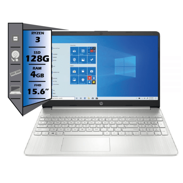 NOTEBOOK HP 15.6 FHD RYZEN 3-3250 4GB RAM 128GB SSD SILVER WINDOWS 10 HOME IN S MODE 15-EF1300WM (1)